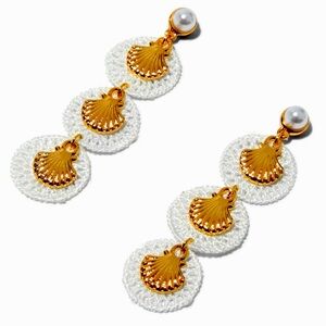 Crocheted Seashell Gold-Tone 3" Drop Earrings - NWT